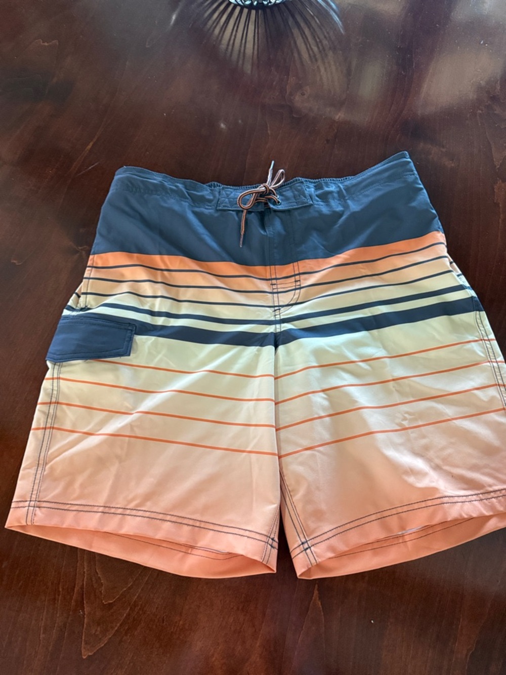 George Navy, Orange & Cream Striped Men's Swim Board Shorts